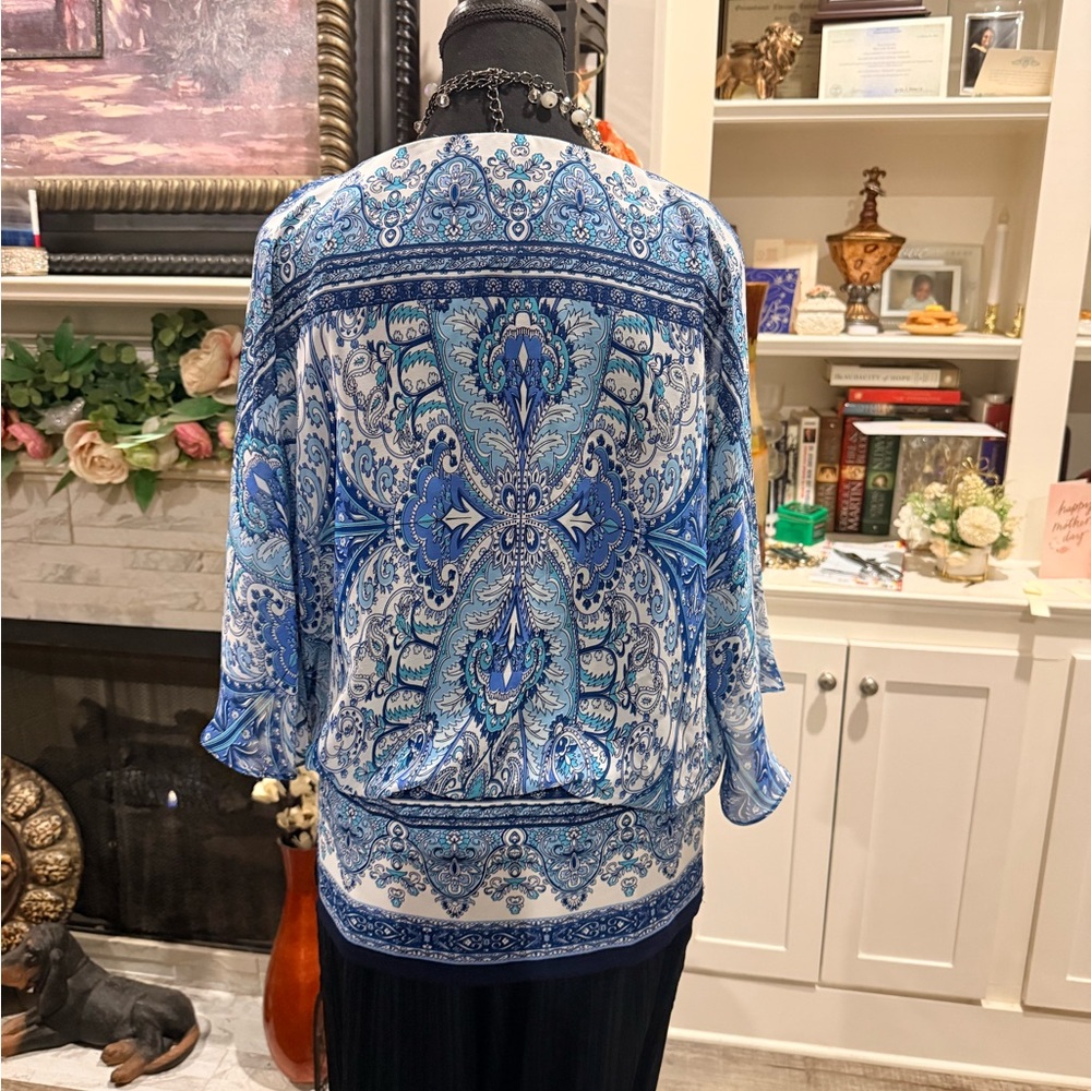 Blue Paisley Print Women's Blouse - Picture 2 of 2